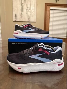 Brooks Ghost Max Womens Size 7.5 Black Pink Blue Running Walking Shoes Sneakers